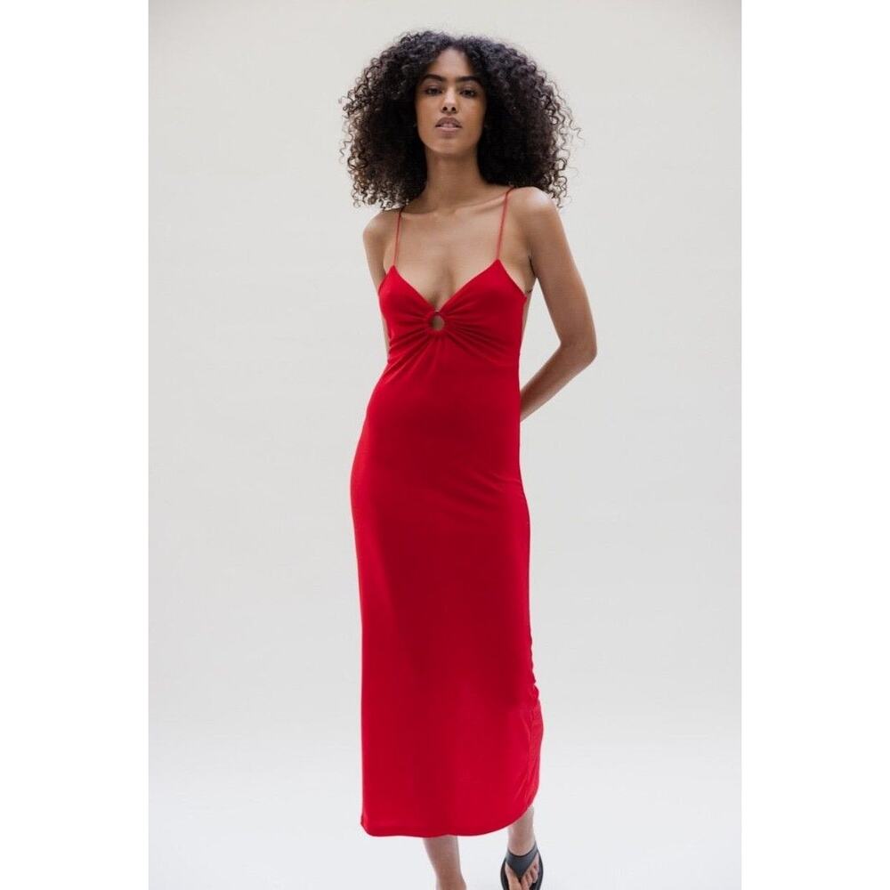 Musier Paris Red Iraklia Strappy Backless Midi Dress Size 6 FR38‎